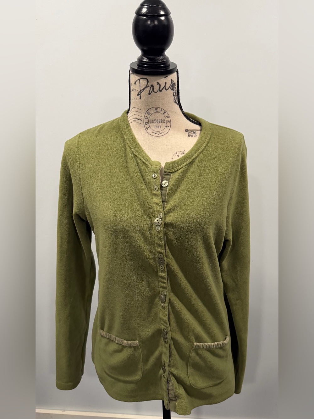 ButterFleece Women's Green Button-Front Jacket w/ Pockets Mid-Length Size M